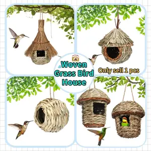 Creative Handwoven Grass Bird House, Rustic Eco-Friendly Bird Hut, Outdoor Garden Decor