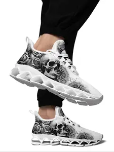 Men's Street Trend Skull & Rose Print Blade Sole Sneakers, Trendy Lace Up Front Sneakers, Fashionable Casual Comfortable Sports Shoes for Daily Wear
