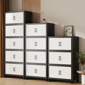 Foldable Home Clothes Storage Cabinet, Multi-Layer Plastic Wardrobe, Toy Organizer, Snack Display Rack, Jianmei A5001 Mocha