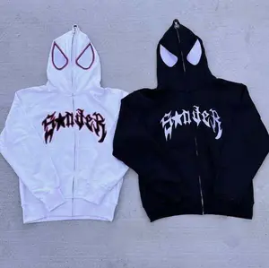 Y2K Spider Graphic Zip Hoodie coat | Y2K Streetwear jacket | Gothic Letter Print | Oversized Fit | 2 Color Options | Trendy Street Style Sweatshirt | Men's Hooded Sweatshirt | Casual Fitted, Fall & Winter, Graphic Hoodie