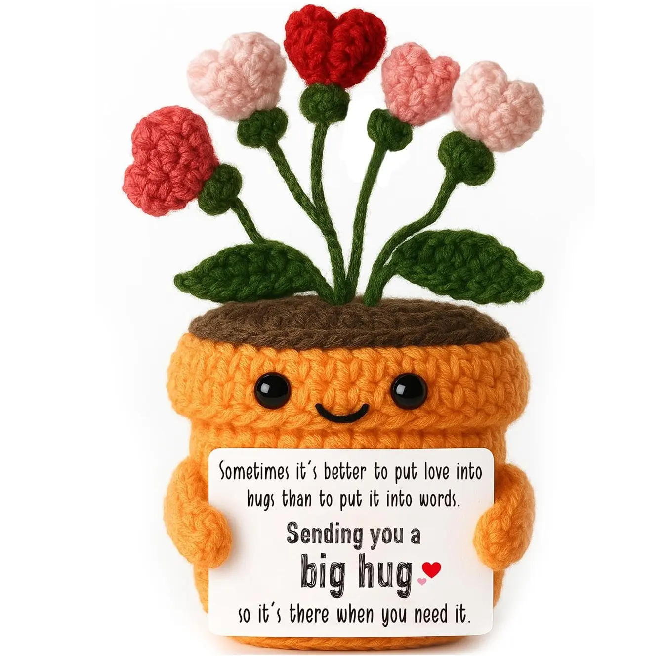Crochet Heart Flower - Big Hug Handmade Gift with Comfort Quote Card - Encouragement, Sympathy, Friendship & Appreciation Present for Women, Friends, Teachers, Mom - Crochet Flower Bouquet Decorative Flowers Crochet Artificial Flowers