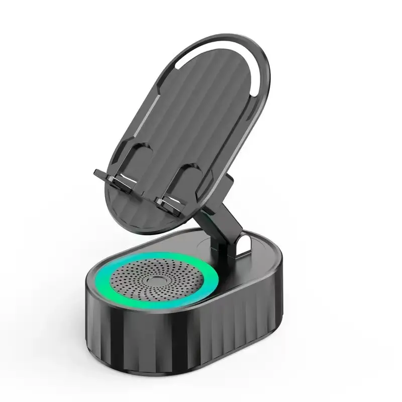 New Upgraded 2.0 5-in-1 Wireless Bluetooth Stereo Speaker - Compact Electronic Desk Setup Essential, Home/Festive Party Gift with Induction Audio, Smartphone Holder, 3000mAh Power Bank, USB Rechargeable, Colorful Ambient Light, Mobile/Device Compatibility