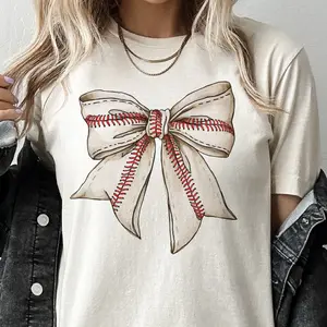Baseball Tee Baseball Bow Tshirt Coquette Baseball T-Shirt Game Day Baseball Tshirt Girly Baseball Bow Top Baseball Sports Tee Womans Baseball Girly Bow T-Shirt