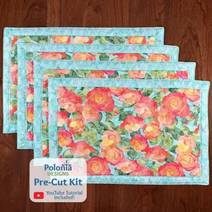 Veranda 12"x18" Self-Binding Quilted Placemats Kit-Teal | Set of 4