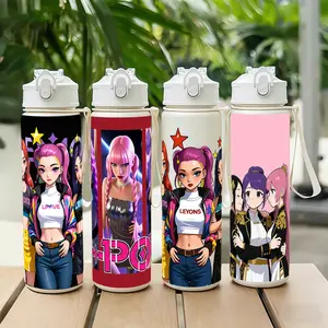 1pc 800ML Kpop Demon Hunter Water Cup, Cute Cartoon Design, Lightweight Plastic, Leak-Proof, Portable, Ideal for Sports, Gym, Travel
