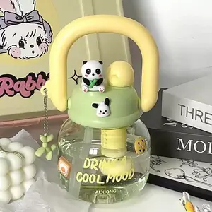 Cartoon Water Cup Dual Drink Handle Mug, Large Capacity High Aesthetic Portable Big Belly Straw Cup, Heat Resistant Space Cup, Funny Panda