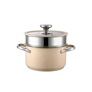 2L 304 Stainless Steel Cookware Set: Steam Pot & Beige Stock Pot with Silicone-Glass Lid & Steamer, Compatible with All Stovetops Kitchenware