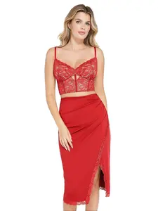 POPILUSH Red Elegant Lace Push Up Bra Deep V Neck Bralette with Underwire Adjustable Straps & Custom Fit for Women's Minimalist Fashion