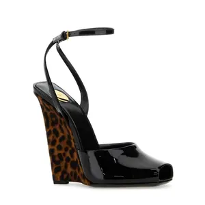 Saint Laurent 110mm La Scandale Peep Toe Wedge Sandals Size 39.5