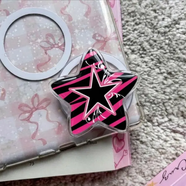 Pink Skulls Zebra Print MagSafe Phone Grip, Aesthetic Mall Goth Griptok, Y2K Edgy Phone Stand, Cute Punk Accessory, Unique Gift for Her