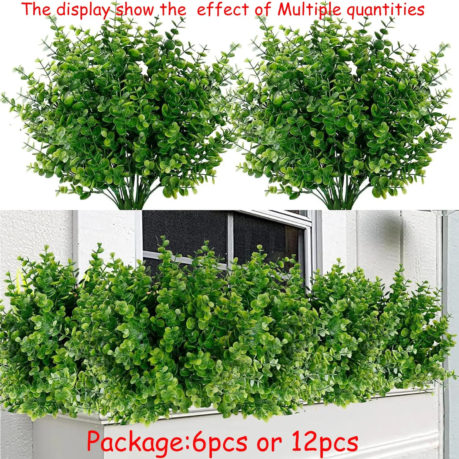 Artificial Plants Outdoor UV Resistant Eucalyptus Stems, Indoor Garden Decorative Shrubs, Fake Leaf Plant Pots for Porch Fence Hanging Baskets, Home Decor Accessory, Faux, Fake Greenery