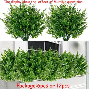 Artificial Plants Outdoor UV Resistant Eucalyptus Stems, Indoor Garden Decorative Shrubs, Fake Leaf Plant Pots for Porch Fence Hanging Baskets, Home Decor Accessory, Faux