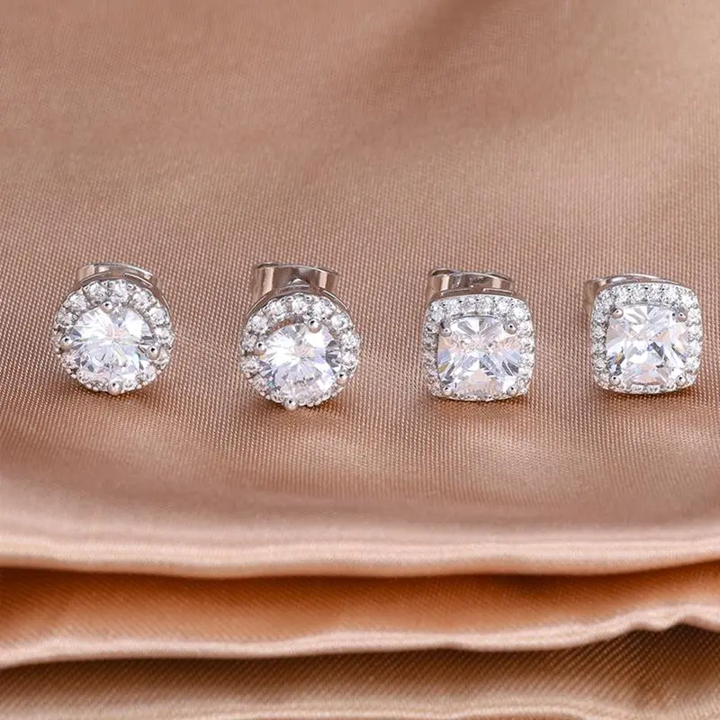 S925 Sterling Silver Round Cut Moissanite Stud Earrings - Hypoallergenic Earrings for Women, Men's Daily Wear Jewelry Ideal for Anniversaries, Birthdays, Men's Earrings womens gifts