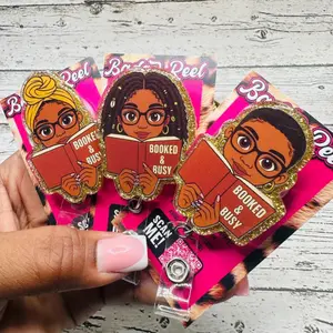 Booked And Busy Acrylic Badge Reel Cute Nurse Reader Gift Retractable ID Name Tag Clip For Bookworm Nursing Students Hospital Staff Accessory