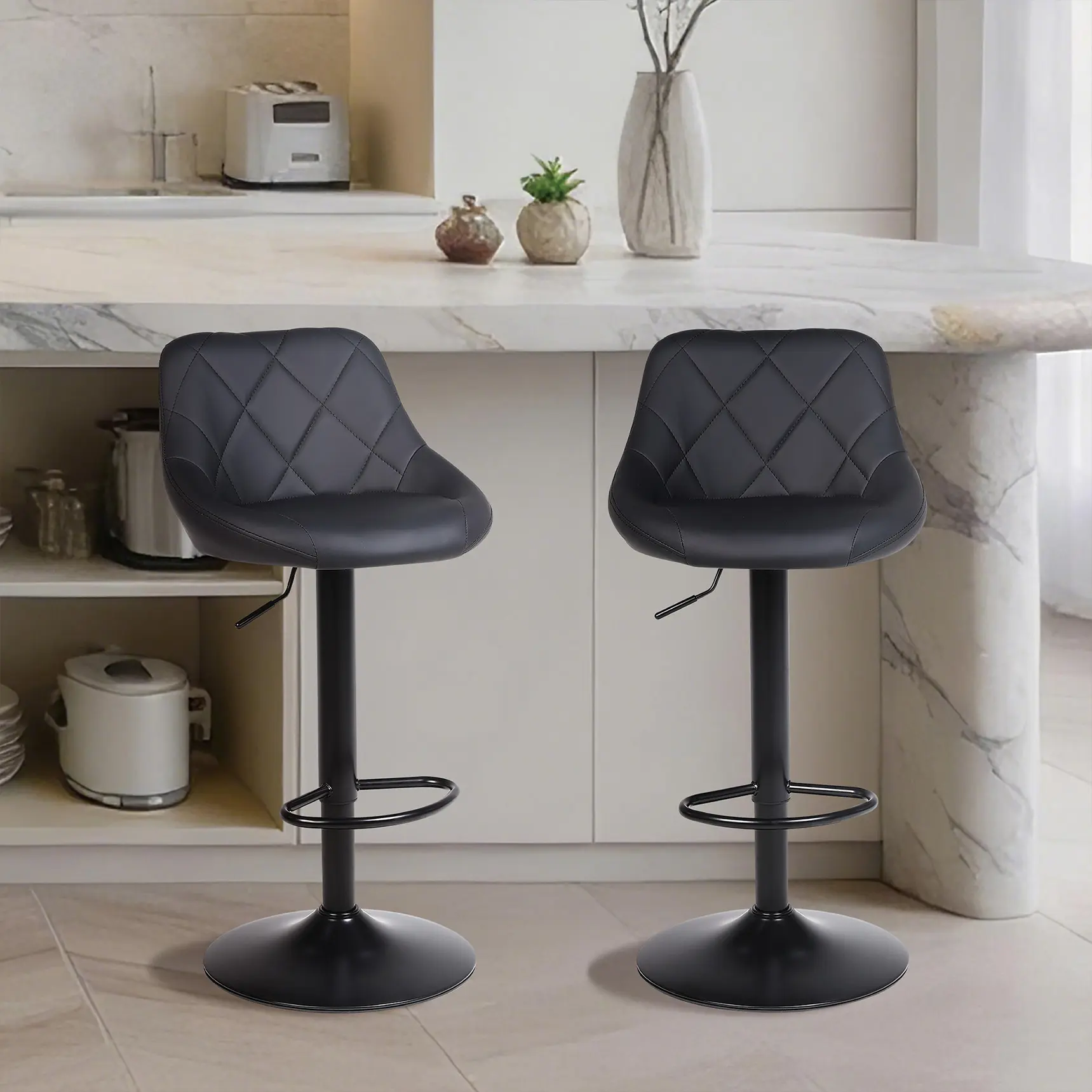 NUSETX Adjustable Bar Stools with Back, Modern Swivel Counter Height Barstools with Footrest, Tall Armless Faux Leather Bar Chairs for Kitchen Island