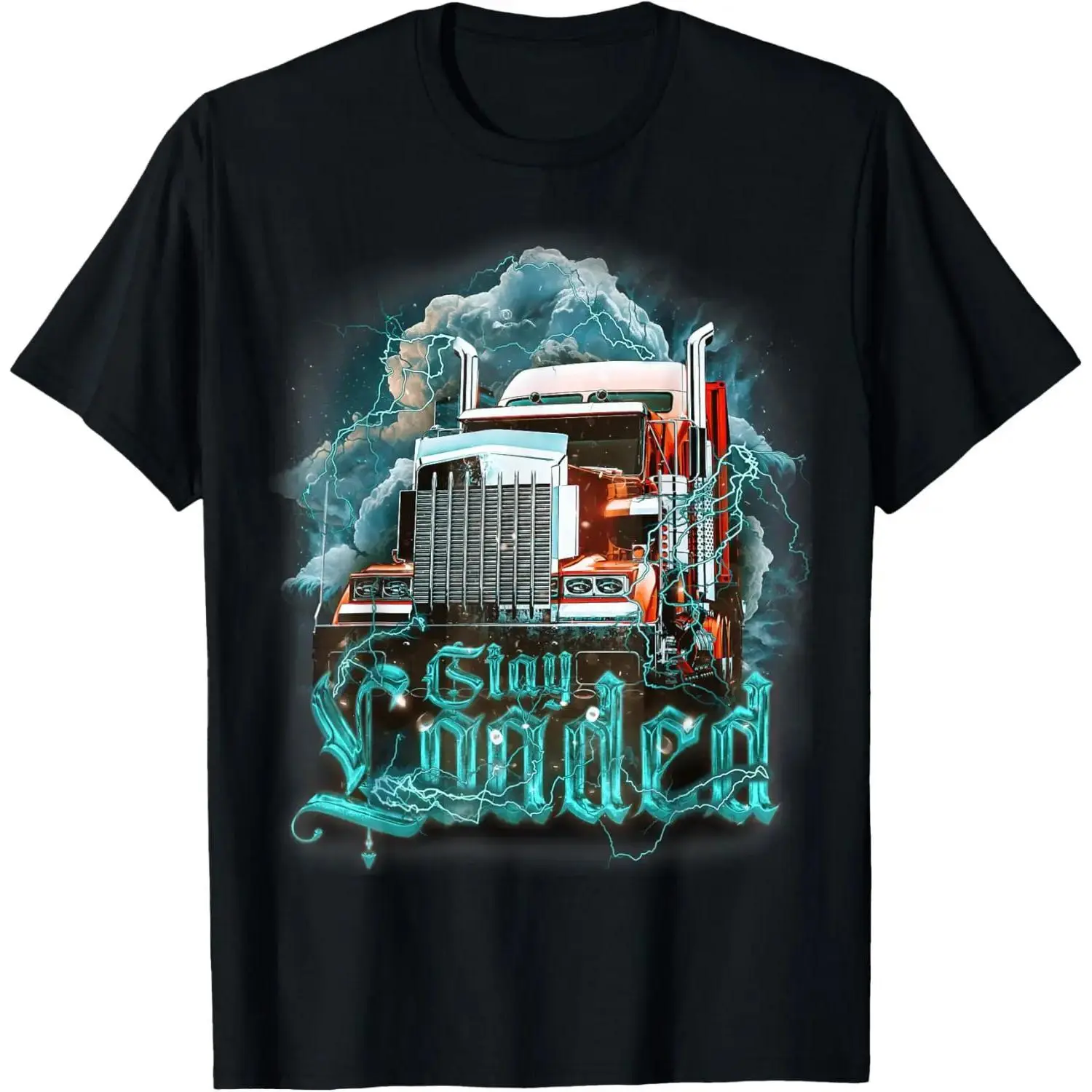 Men's Round Neck Short-Sleeve Casual Tshirt, Menswear Graphic Tee with Truck Driver Big Rig Semi-Trailer Truckin Design for Dads, Streetwear Top