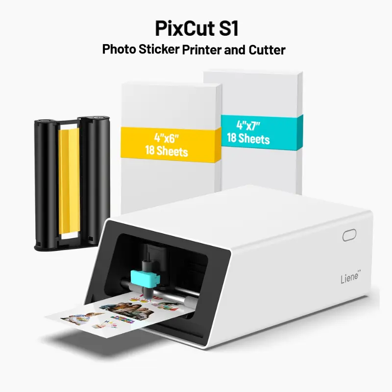 Liene PixCut S1 All-in-One Photo Sticker Printer & Cutting Machine - Bluetooth Thermal Dye-Sublimation Sticker Maker for DIY Crafts & Personalized Gifts, 300 DPI Prints, AI Auto-Cutting, Smart Design App with AI Creation Tools,DealsforYouDays,SummerWins