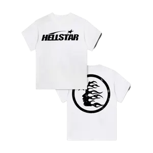 100%25 cotton double-sided printed Hell Star pattern T-shirt, high-quality printed T-shirt, men's round neck short-sleeved top, casual T-shirt spring and summer clothing