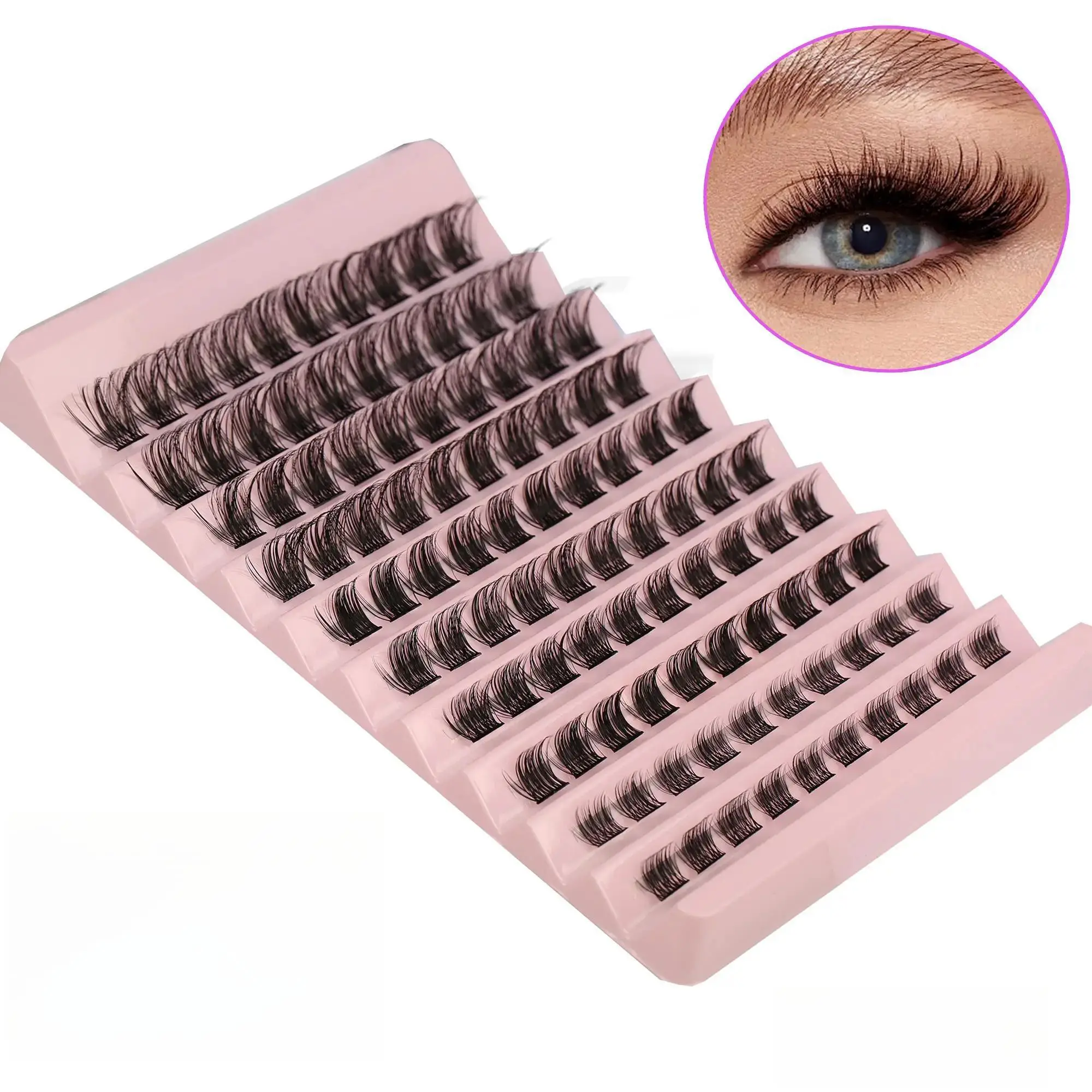 5 Sizes Individual False Eyelashes, 8-16mm Volume Wispy Cat Eye Look Faux Cluster Lashes, Natural Curling Eye Makeup Lashes, Eyelash Clusters