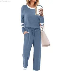 Lounge Sets for Womens 2 Piece Outfits Crewneck Long Sleeve Tops Wide Leg Pants Casual Travel SweatsuitAEleqanza22