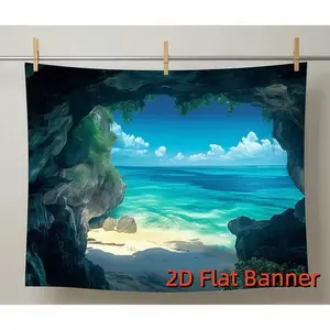 Summervibes 1-piece polyester fiber 2D flat hole sea view tapestry mural, summer atmosphere sea view partition cloth, birthday photo background hanging accessories, bedroom and home living room decoration,