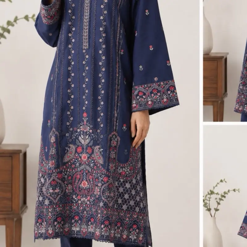 Royal Blue Garden Embroidered 3-piece suit