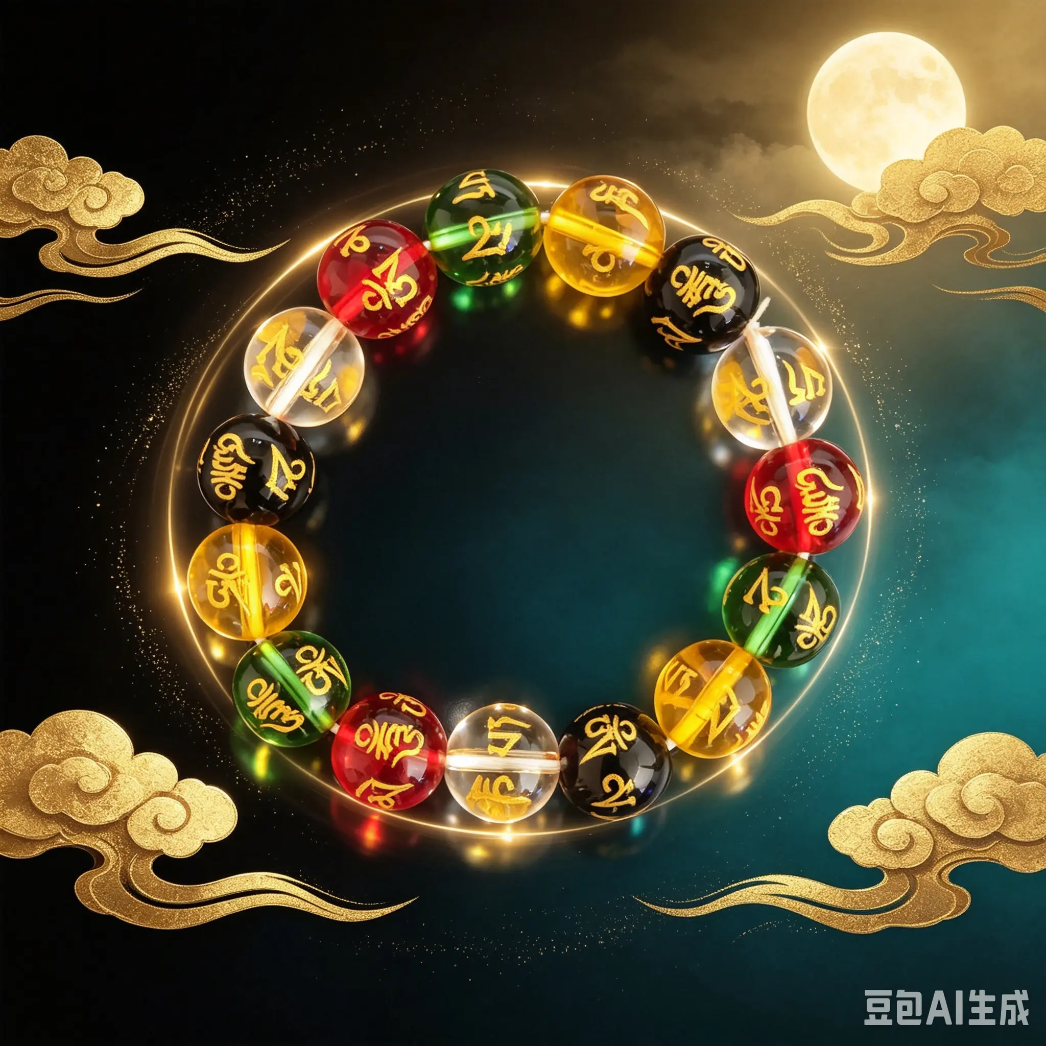 Colorful Five Elements Om Mani Padme Hum Bead Bracelet, Gold Inscribed Sacred Scripture Wrist Mala, Good Luck Protection Talisman Jewelry for Men Women