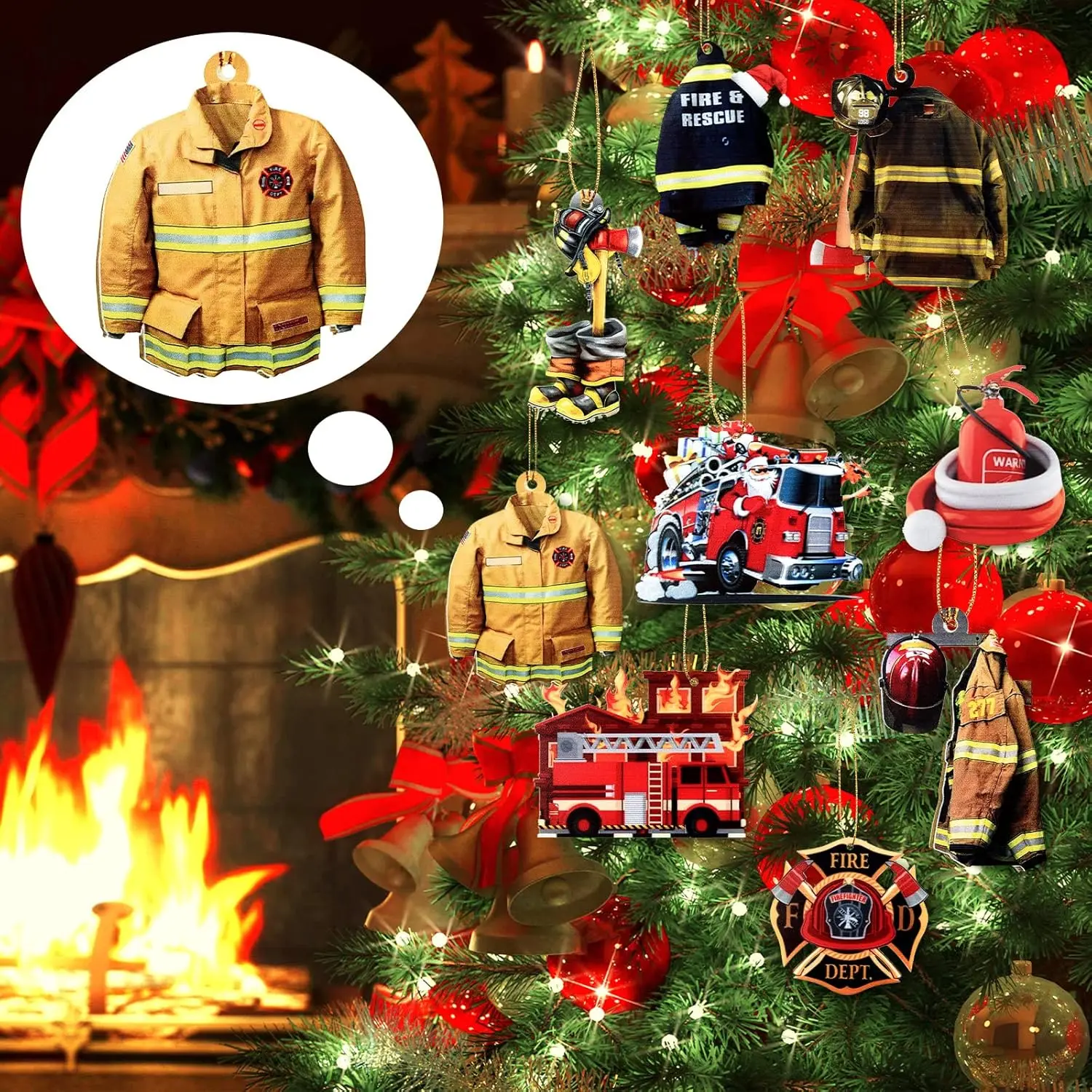9 Pcs Acrylic Farmhouse Firefighter Uniform Ornament Firefighter Gifts Christmas Tree Firetruck Ornament Decorative for Fire Fireman Department Gifts for Christmas (Stylish Style)