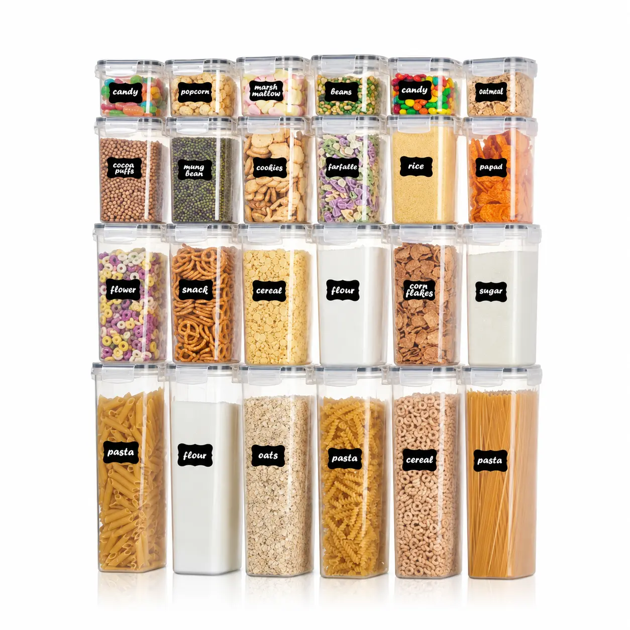 AISOON Airtight Food Storage Containers Set (8/32 PCS) with Lids, BPA-Free Food-Grade Re-Sealable Leak-Proof Plastic Canisters for Kitchen Pantry Organization, Cereal Flour & Sugar - Labels & Marker, Airtight Food Containers, Food-Grade Food Containers