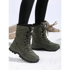 Women's Winter Snow Boots, Warm Thick Sole Cotton Shoes, Fashionable Large Size Outdoor Sports Boots, Above Ankle Below Knee