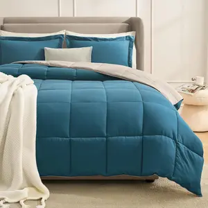 Queen Comforter Teal, Comforters Queen Size, Lightweight Down Alternative Comforter Full Size 3 Sets Teal/Cream