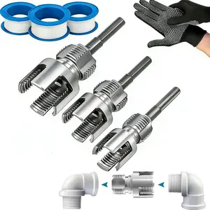 1Set New Pipe Tapping and Threading Tool, Premium Carbon Steel Dual-Function Internal & External Pipe Threader for 1/2", 3/4", 1" Sizes PVC Pipes Suit for All Electric Drills (1/2"+3/4"+1")