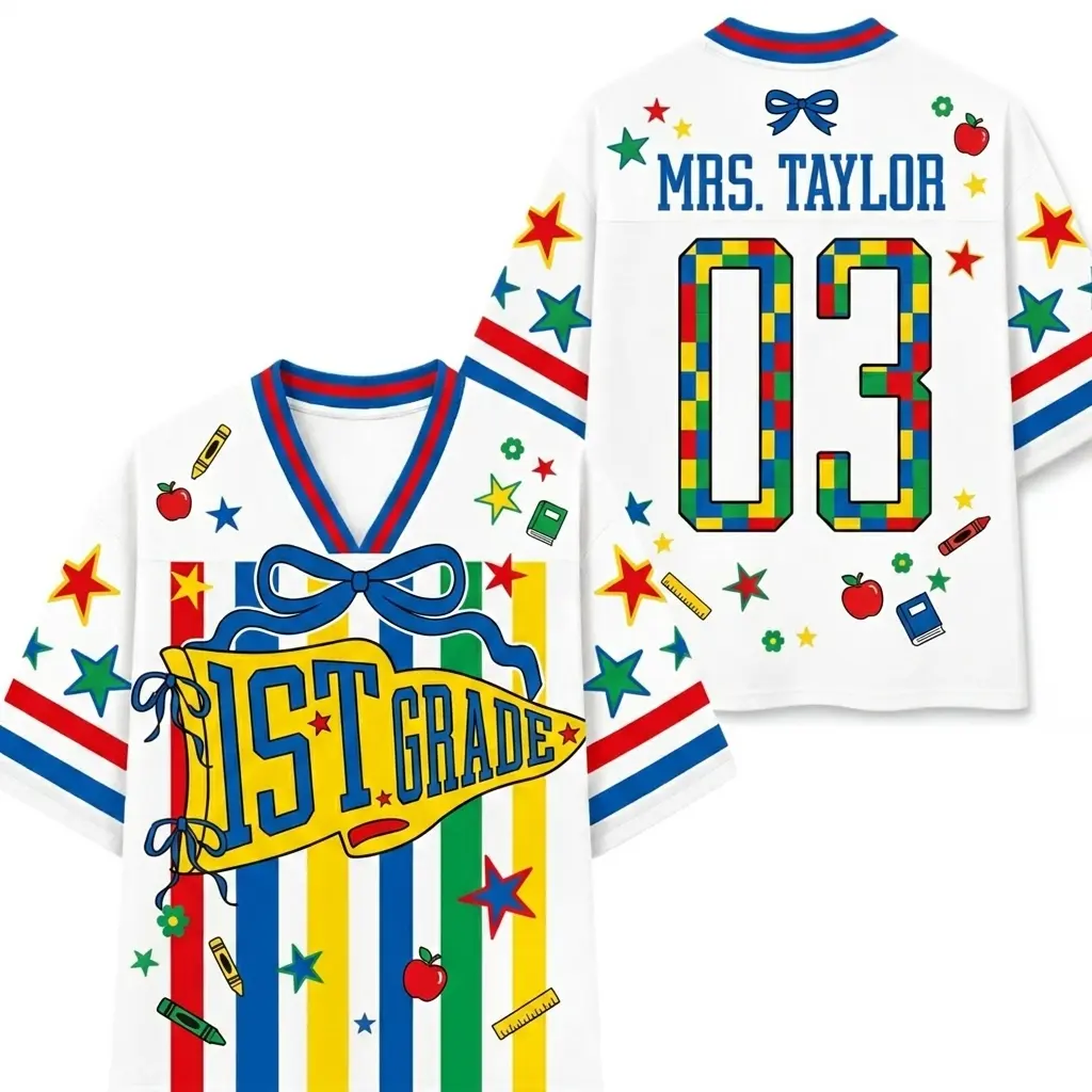 Personalized All Grade Teacher Jersey, Custom Teacher Name Shirt, Cute School Spirit Mesh Jersey, Back To School Gift