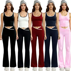 Women's Workout Yoga Set Flare Crossover V-Cut Leggings & Tank Tops in Black Elegant Sportswear Tracksuit for Gym Yoga Activities Versatile Comfortable Flexibility