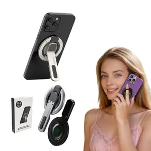 Phone Grip Holder with Magnetic Stand, Dual Magnet Phone Ring, 360 Degree Rotating Kickstand, Foldable Portable Phone Holder, Anti Slip Silicone Finger Loop, Compatible with iPhone Android MagSafe Accessories
