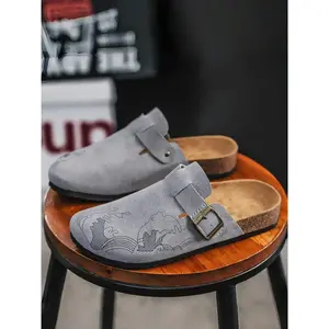 Buckle Mule Shoes with Wave Pattern Design, Fashionable and Comfortable Casual Footwear for All Seasons, PU Leather Upper and Rubber Sole, Casual Shoes Clogs