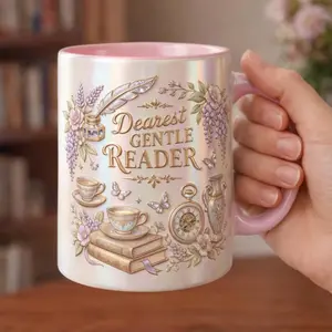 Dearest Gentle Reader Faux 3D Effect Accent Mug, Romantic Book Quote Coffee Cup, Bookish Tea Lover Gift for Women and Readers, Cozy Reading Aesthetic Mug for Library Lovers and Daily Coffee Time