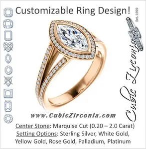 Cubic Zirconia Engagement Ring- The Maritza (Customizable Bezel-Halo Marquise Cut Style with Pavé Split Band & Euro Shank)