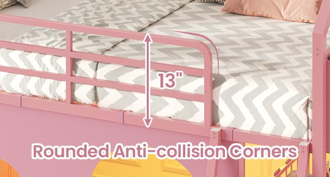 Loft Bed Twin Size with 6 Drawers, LED Lights & Stuffed Animal Storage, Metal House Loft Bed with 13” Safety Guardrail & Inclined Ladder, Twin Low Loft Bed Frame with Play Curtain, Under-Bed Play Space, Pink