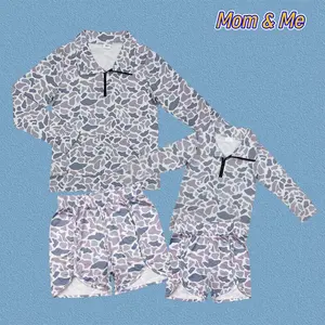 Girls' Mommy and Me 2-Piece Matching Sets (3-6m,2t,12-18m,2xl,5xl) - Camouflage Long Sleeve Half-Zip Vent Pullover + Shorts, Soft Fabric, True-to-Size, Trendy Cozy for Outdoor Wear