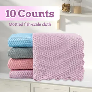 10 counts Fish Scale Microfiber Cloths Highly Absorbent for Washing Dishes, Drying, and Cleaning, Mixed Color Dish Cloths