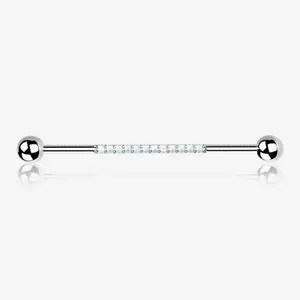 Implant Grade Titanium Sparkle Lined Fire Opal Industrial Barbell