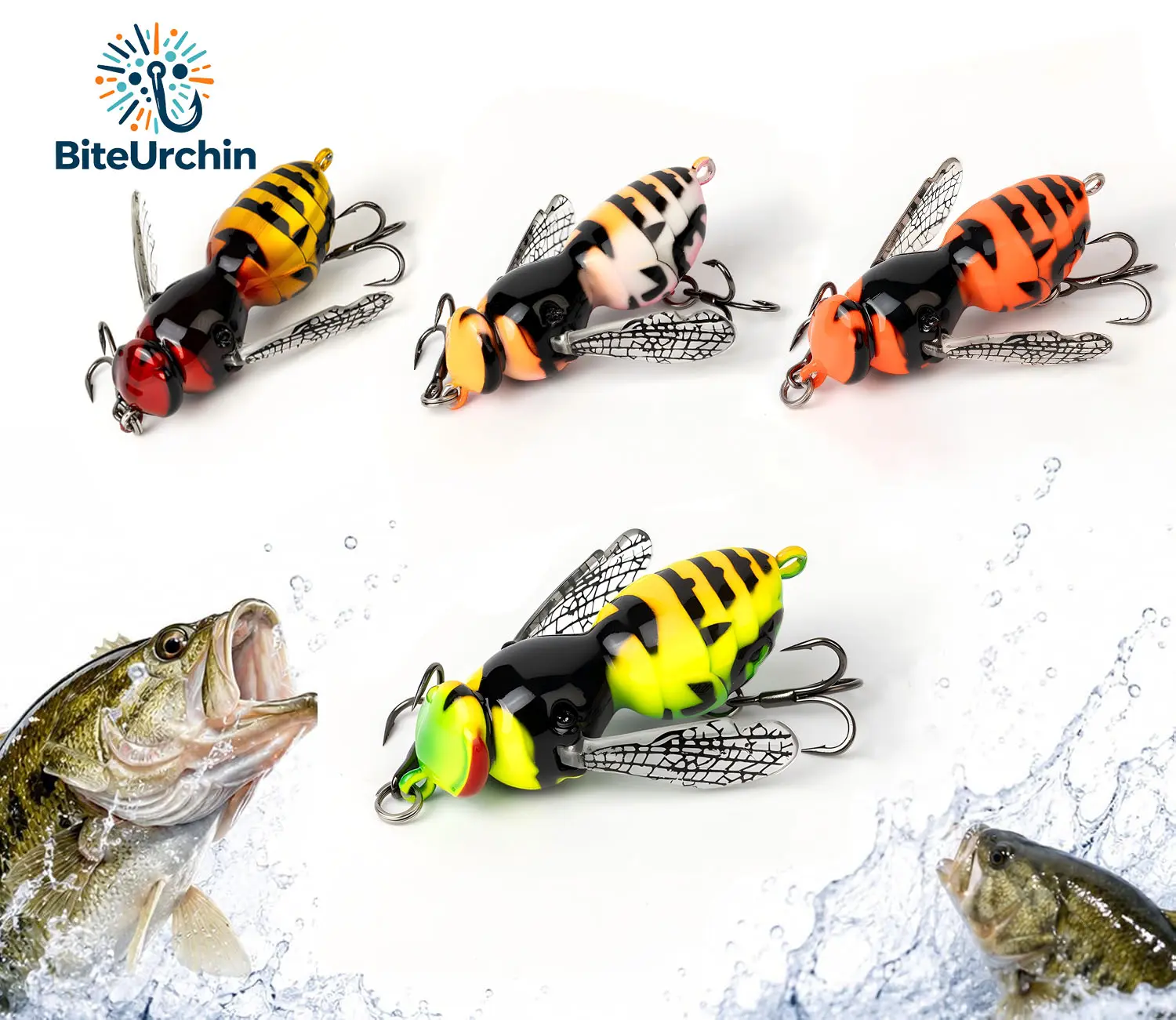 Bionic Wasp Crawler Topwater Fishing Lure Floating Hard ABS Insect Swimbait with Carbon Steel Treble Hooks, Artificial Lures for Bass, Pike Walleye Freshwater & Saltwater Fishing