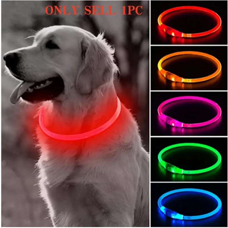 LED Light Dog Collar, High Visibility, Detachable, Luminous & Glowing Design, USB Rechargeable Feature, Ideal for Large Cats & Small Breeds, Pet Safety Accessory