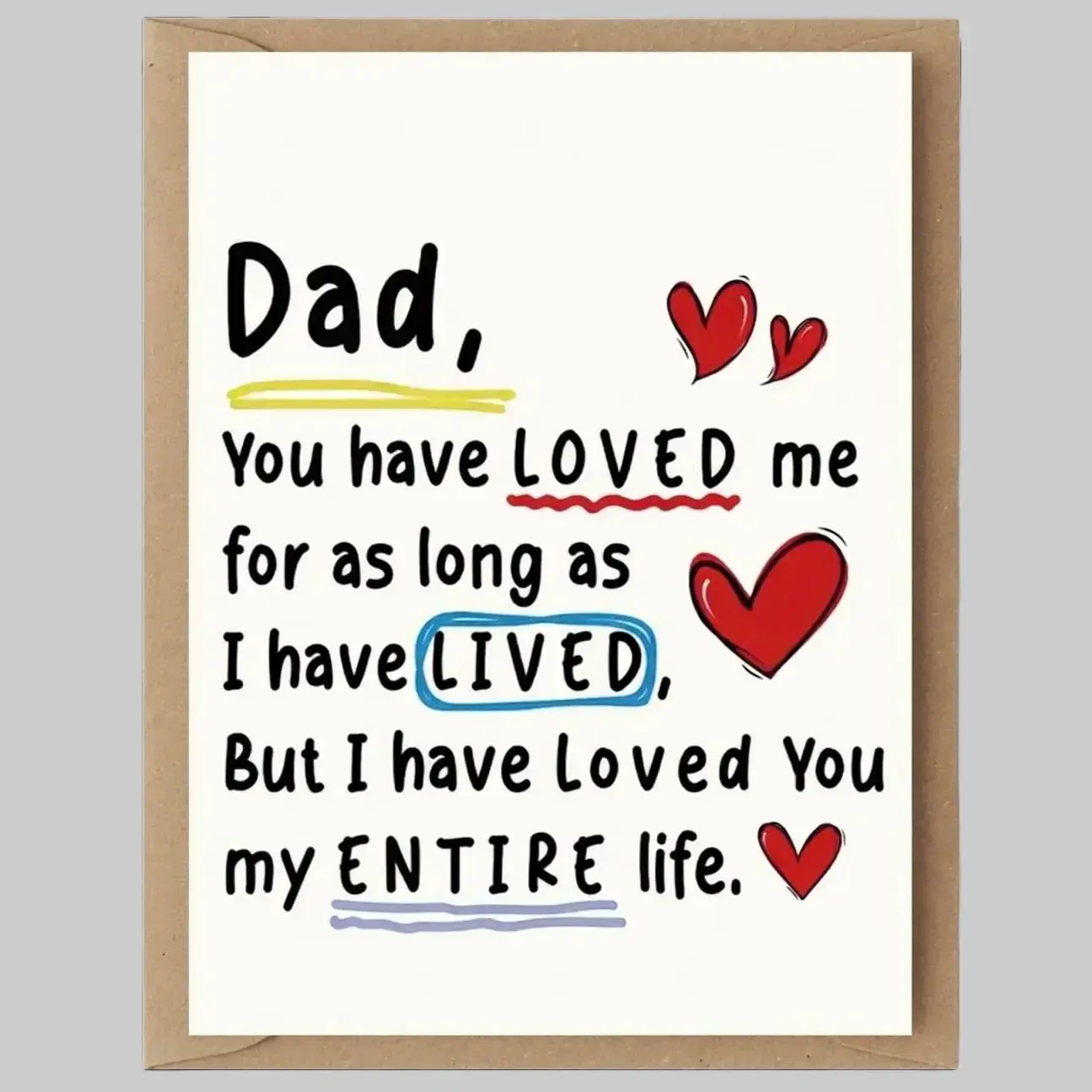 Heartfelt Father’s Day Card for Dad – Sentimental Quote Greeting Card with Envelope, Gift from Daughter or Son