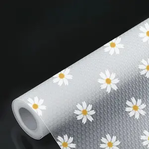 Floral PVC Non-Slip Mat Roll, Waterproof Dustproof Daisy Pattern Light Refrigerator Drawer Pad, Kitchen Storage Decorative Mat, Kitchen Decorative Placemat