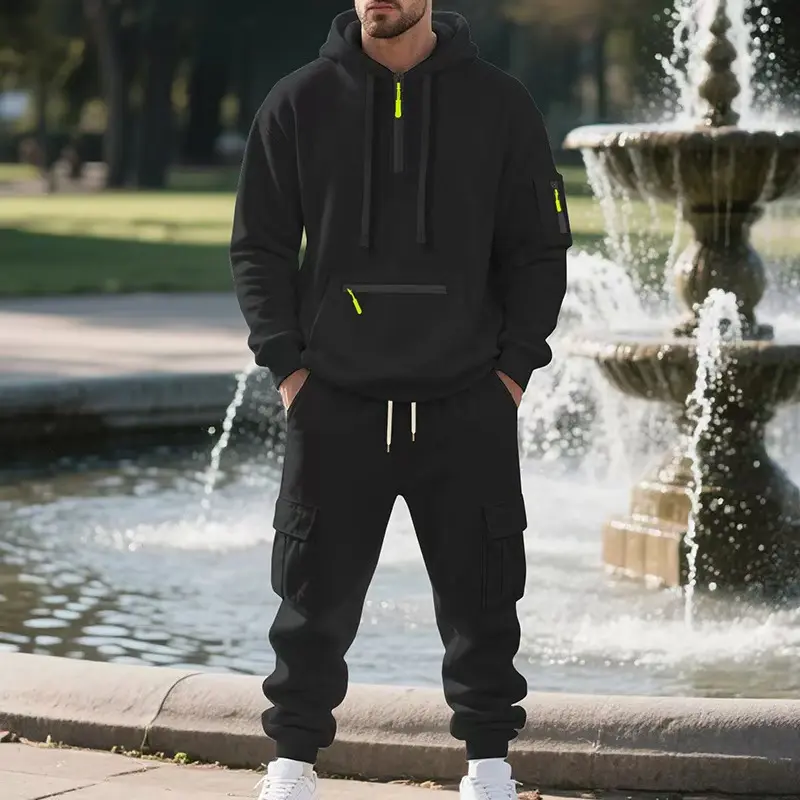Men's Winter Fleece Lined Casual Set Loose Fit Sporty Multi-Pocket Workwear Warm Long Sleeve Jacket & Pants for Cold Weather Clothes Matching christmas gifts for him