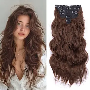 MissqueenHair extension clip-in for women, thick double weft wavy soft hair and well blended long wig, easy to wear, suitable for daily parties, Christmas