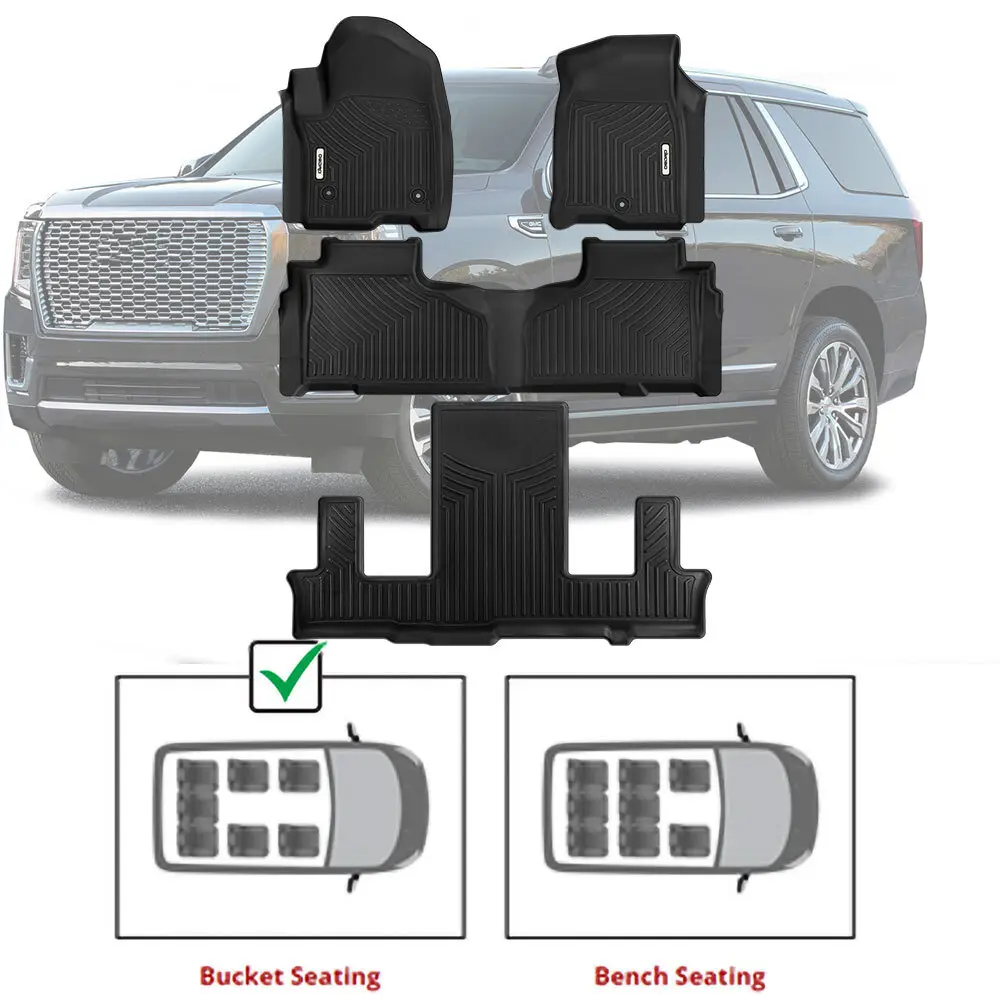 YINTATECH Floor Mats Fits for Chevrolet Tahoe/GMC Yukon 2021-2025 w/ 7-Seat, Custom Fit TPE All Weather Trunk Mat with Backrest for Chevy Tahoe Accessories, Anti-Slip Back Seat Protector, Full Mat Set