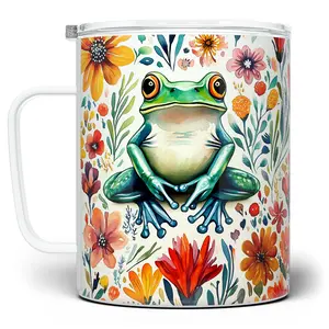 LOFTIPOP Floral Frog Mug, Cute Frog and Flowers Cup, Designed and Printed in the USA by Loftipop